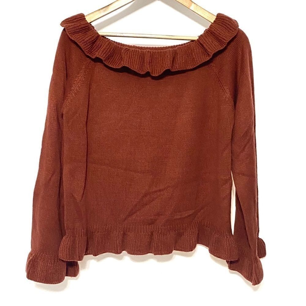 Love Riche Sweater ruffle Autumn colors large rust orange ruffle sleeve